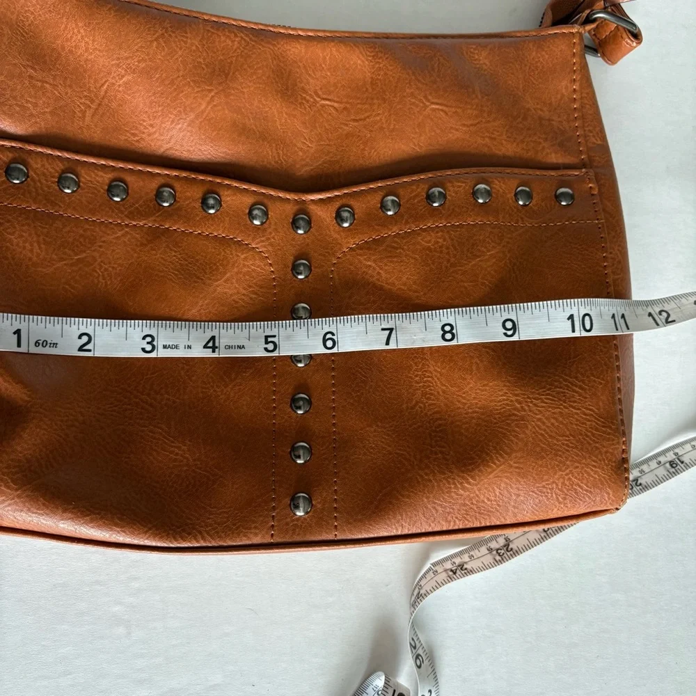 Sam & Hadley Studded Tan Faux Leather Shoulder Bag